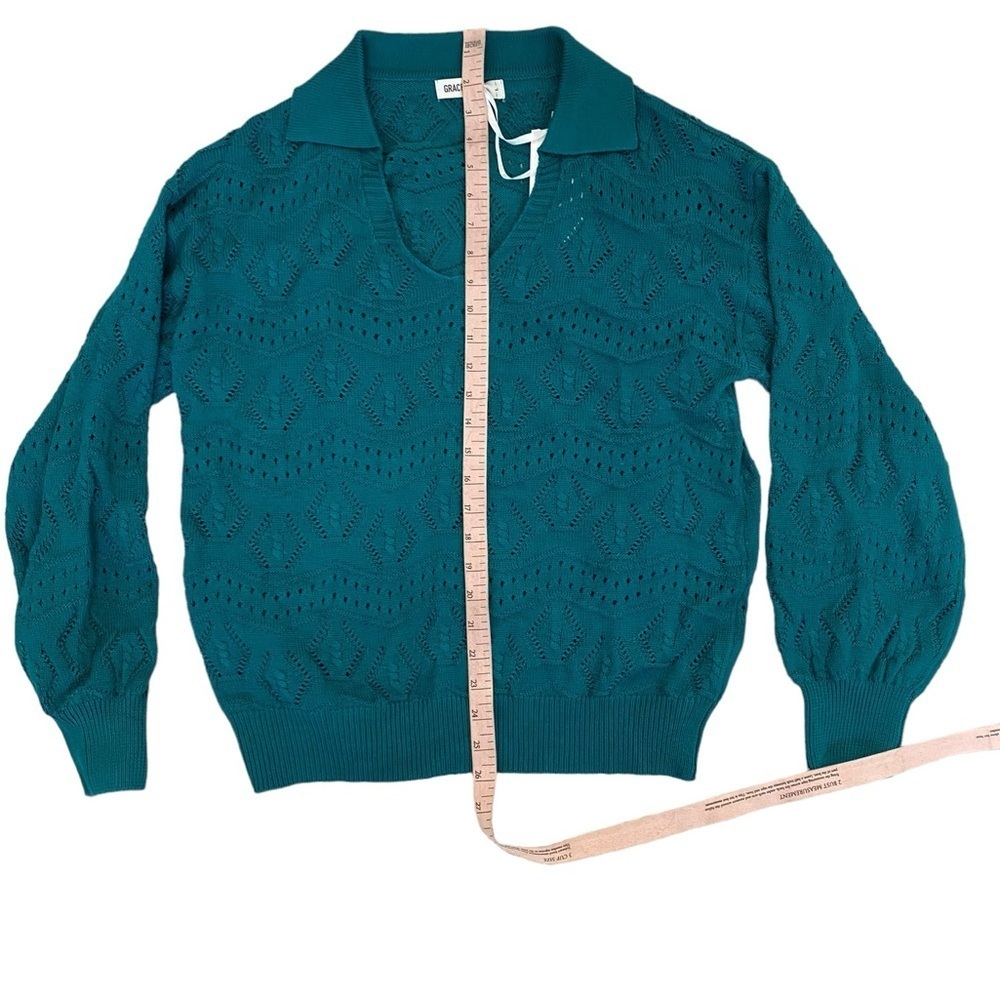 Grace Karin Womens Lightweight Collared Sweater NWT Size L Blue Green - Picture 7 of 8